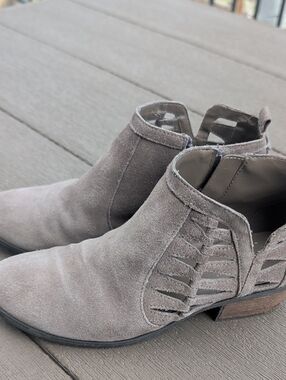 Michael Shannon Taupe Suede Cutout Ankle Booties